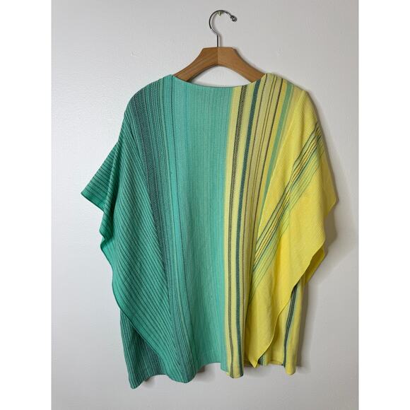 Ming Wang Large/X-Large Green & Yellow Stripe Knit Crew Neck Pullover Poncho Top - Picture 8 of 11